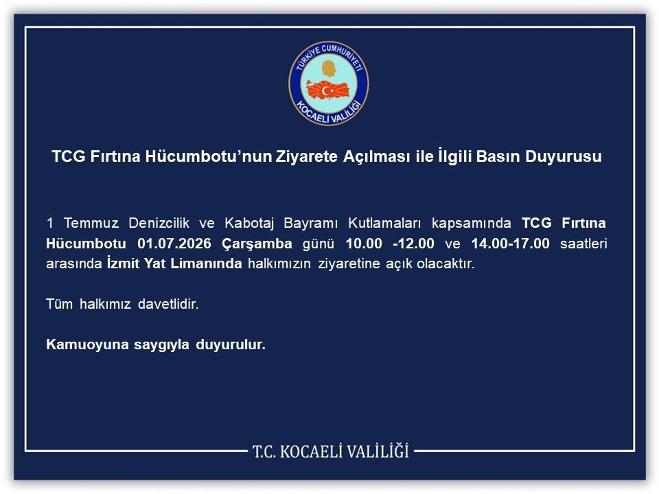 TCG Fırtına Hücumbotu İzmit'te Halkın Ziyaretine Açılıyor