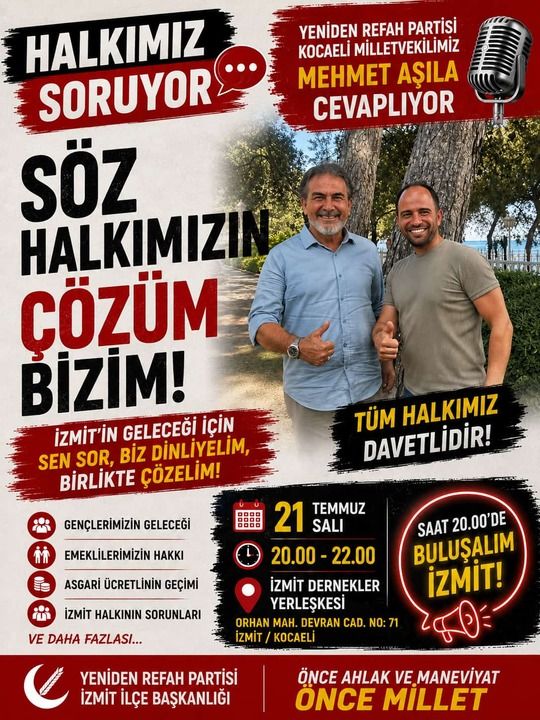 Yeniden Refah Partisi İzmit'ten 'Halkımız Soruyor, Milletvekilimiz Cevaplıyor' programı