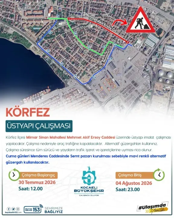 Kocaeli’de sürücüler dikkat! O cadde 5 gün trafiğe kapalı olacak