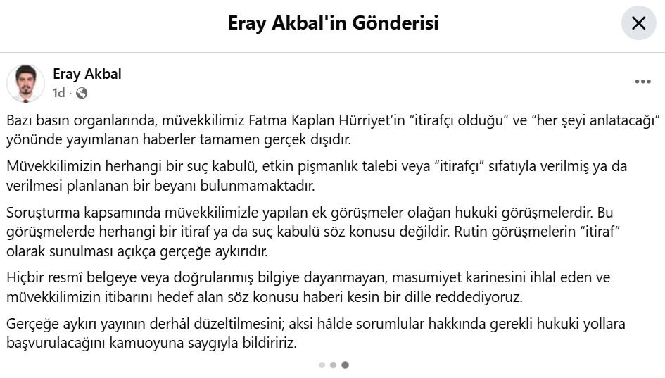 Fatma Kaplan Hürriyet’in avukatından “itirafçı oldu” iddialarına sert yanıt