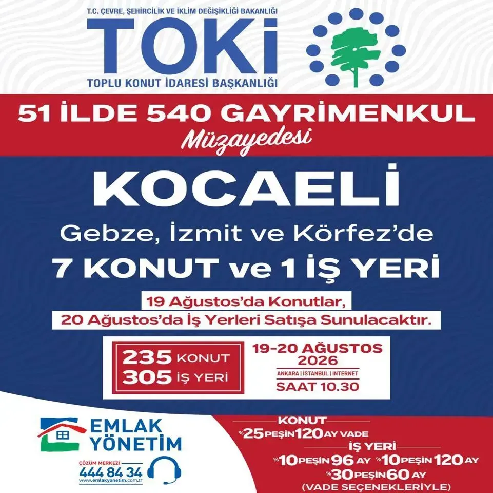 TOKİ açıkladı! Kocaeli’de 7 taşınmaz satışa çıkıyor