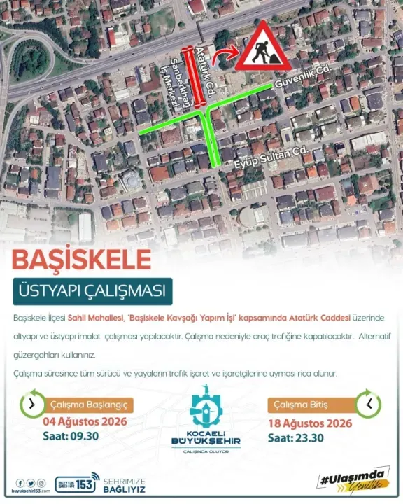 Başiskele’de o yol 14 günlüğüne trafiğe kapatıldı